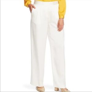 VINCE CAMUTO Wide Leg High Rise Satin Pleated Pants Ivory Pearl size 12 NWT